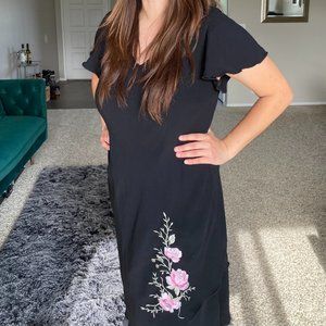 Black Dress With Rose Design